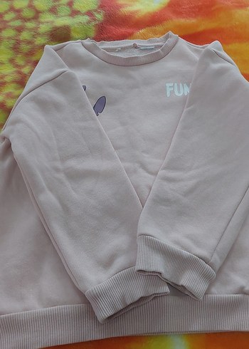 Kız Çocuk Pembe Uzun Kollu Stitcht  Baskılı Sweatshirt - Görsel 2