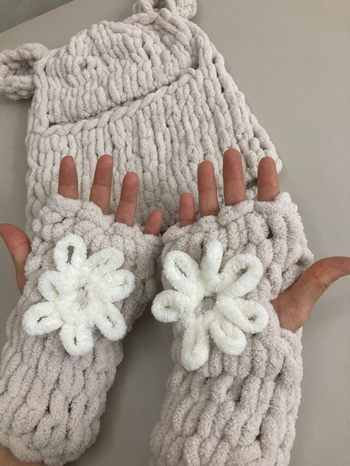 Bej  Kadın Bere balaklava boyunluk Eldiven - Görsel 3