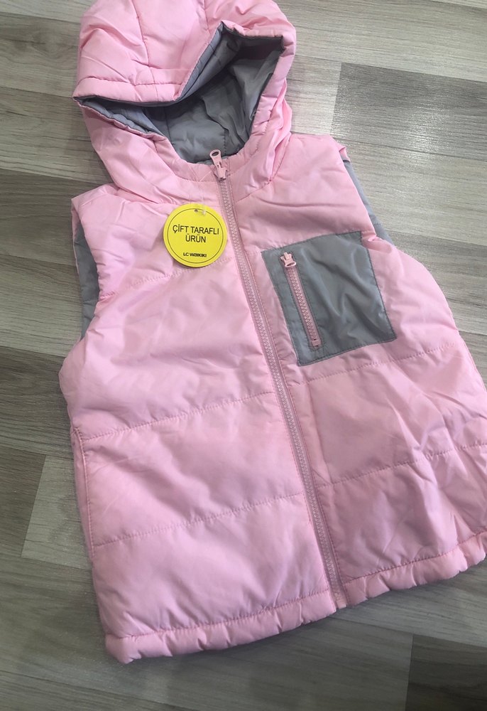 Kız Çocuk Kapüşonlu Fermuarlı Yelek - Görsel 3