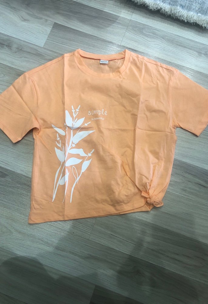 Bej Baskılı Kısa Kollu Oversize Tişört - Görsel 2