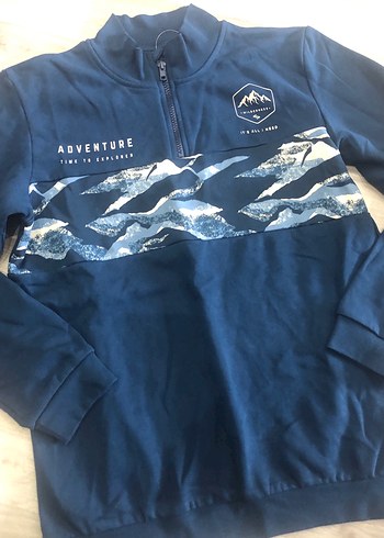 Koyu Mavi Erkek Sweatshirt Yüksek Yaka Fermuarlı - Görsel 3