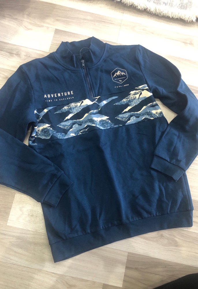 Koyu Mavi Erkek Sweatshirt Yüksek Yaka Fermuarlı - Görsel 2