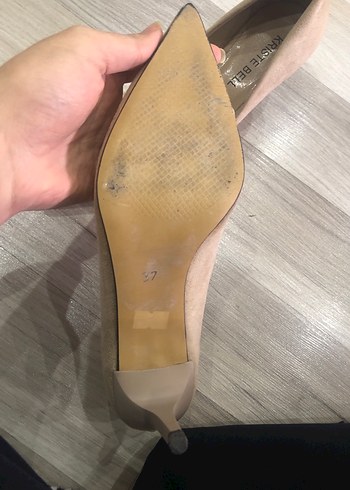 Bej Süet Stiletto Topuklu Kadın Ayakkabı - Görsel 3