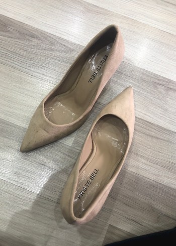 Bej Süet Stiletto Topuklu Kadın Ayakkabı - Görsel 4