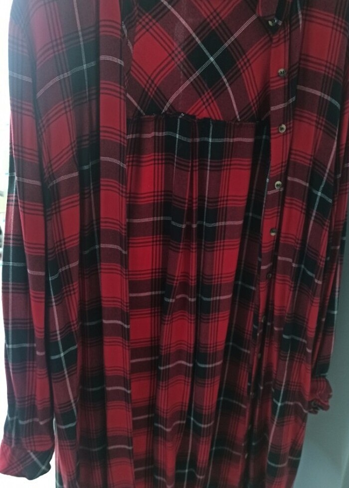 Ekoseli oversize gömlek  - Görsel 3