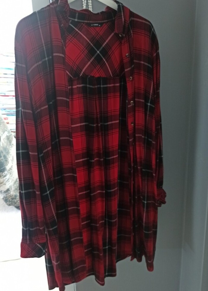 Ekoseli oversize gömlek  - Görsel 2