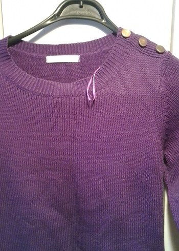 Mor Kadın Triko Kazak, Bisiklet Yaka, Rahat Kesim - Görsel 2