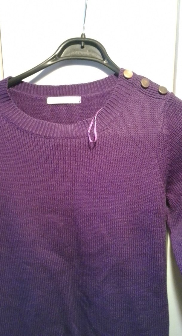 Mor Kadın Triko Kazak, Bisiklet Yaka, Rahat Kesim - Görsel 2