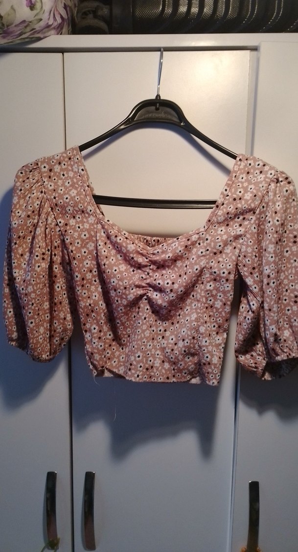 Bej Çiçek Desenli Bohem Kadın Bluz - Görsel 2