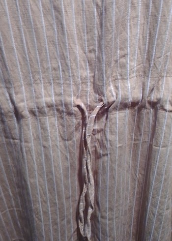 Bej Pilili Uzun Keten Elbise - Görsel 2