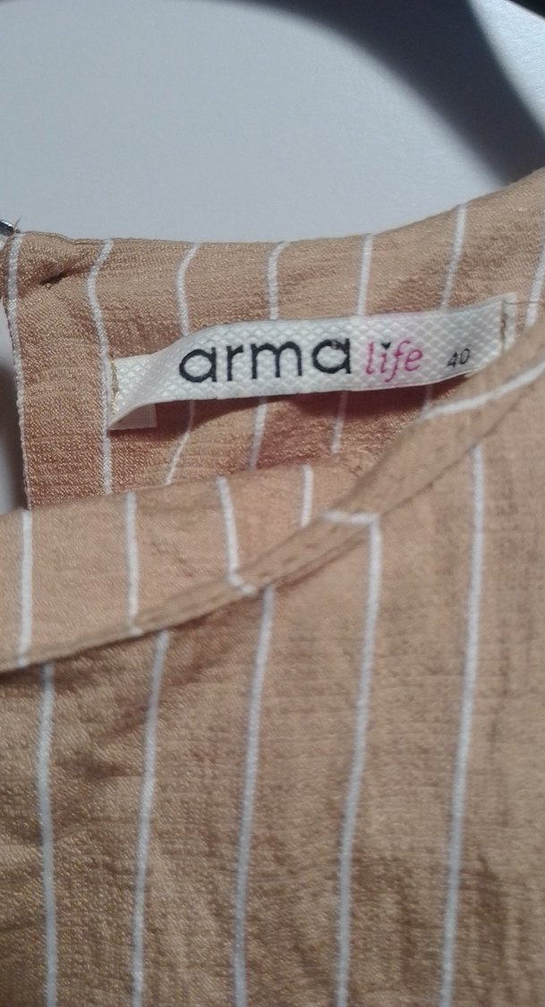 Bej Pilili Uzun Keten Elbise - Görsel 3