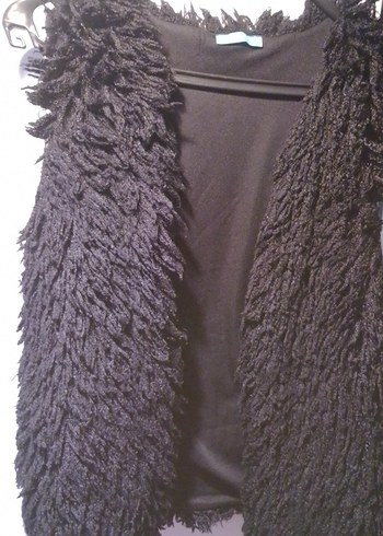 Siyah Tüylü Midi Kadın Yelek - Görsel 3