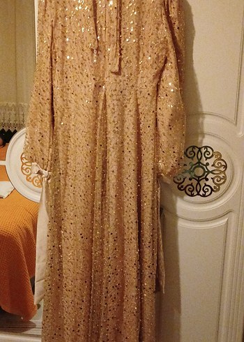 Bej Nakışlı Uzun Bohem Elbise - Görsel 6