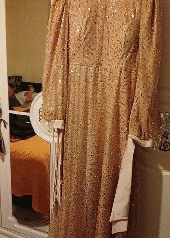 Bej Nakışlı Uzun Bohem Elbise - Görsel 5