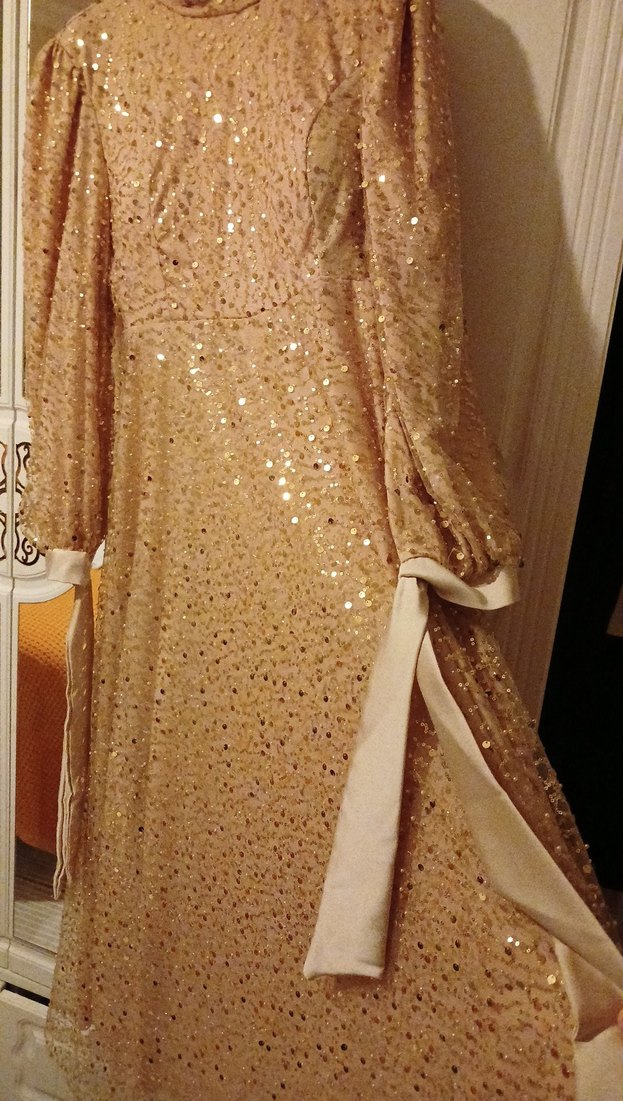 Bej Nakışlı Uzun Bohem Elbise - Görsel 4