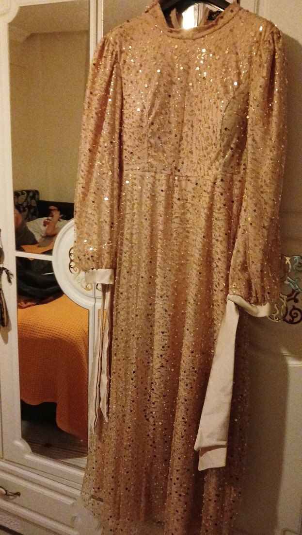 Bej Nakışlı Uzun Bohem Elbise - Görsel 5