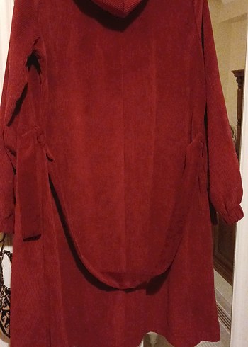 Bordo Süet Uzun Hamile Kabanı - Görsel 7