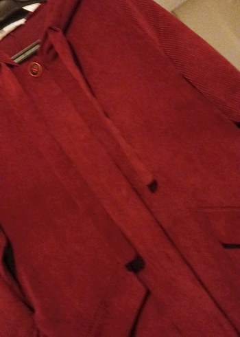 Bordo Süet Uzun Hamile Kabanı - Görsel 5