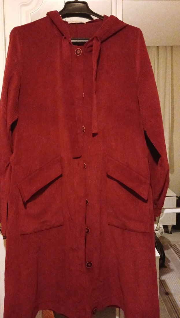 Bordo Süet Uzun Hamile Kabanı - Görsel 2