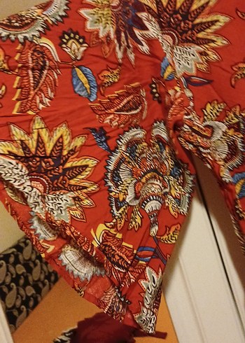 Kırmızı Desenli Bohem Uzun Elbise - Görsel 8