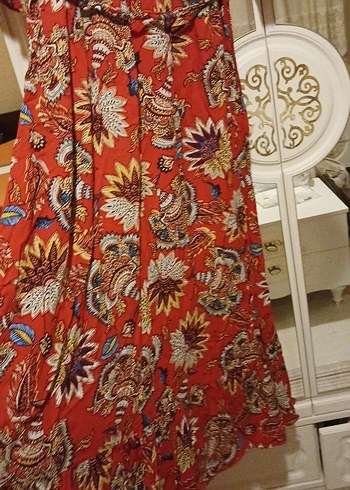 Kırmızı Desenli Bohem Uzun Elbise - Görsel 6