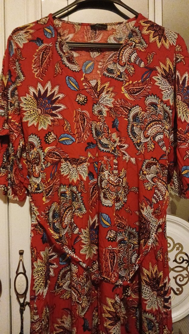 Kırmızı Desenli Bohem Uzun Elbise - Görsel 3