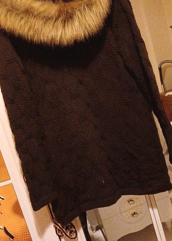 Kahverengi Örgü Hamile Midi Ceket - Görsel 6