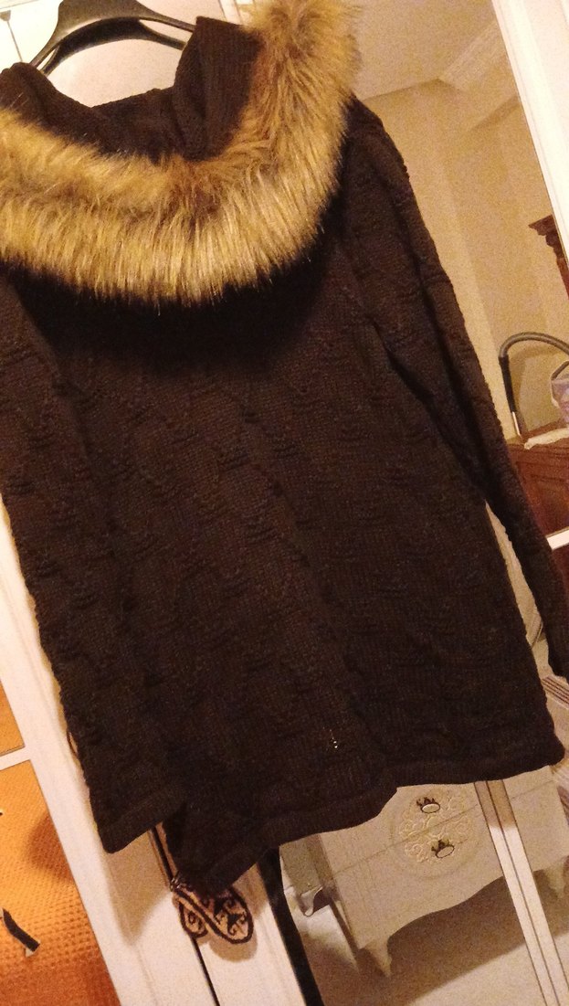 Kahverengi Örgü Hamile Midi Ceket - Görsel 5