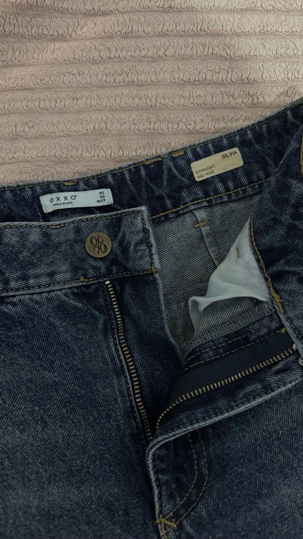 Blue Mid Rise Straight Fit Denim (Jeans Pantolon Bol kesim) - Görsel 2