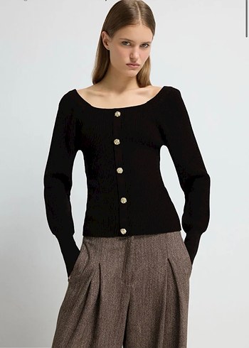 Siyah simli Triko Hırka - Görsel 2