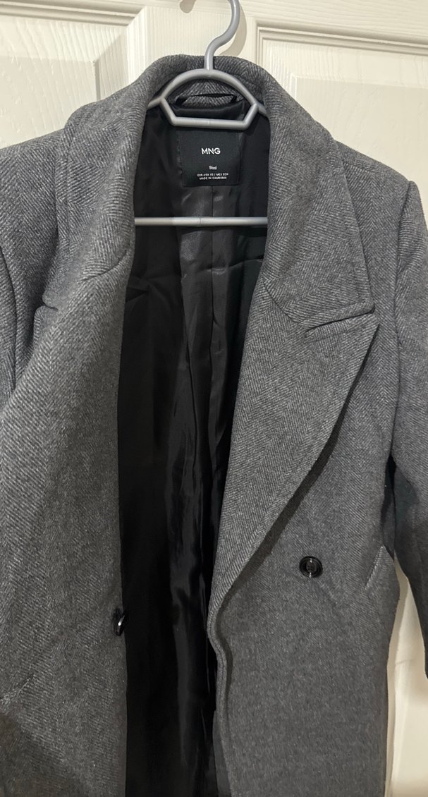 MANGO lapels wool coat.Uzun boy Gri kaban - Görsel 3