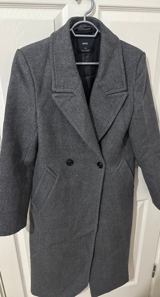 MANGO lapels wool coat.Uzun boy Gri kaban - Görsel 2