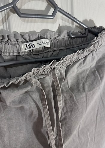 Gri Bol Kesim Keten Kadın Pantolon - Görsel 3