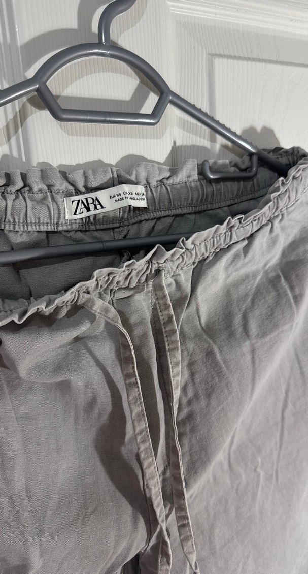 Gri Bol Kesim Keten Kadın Pantolon - Görsel 3