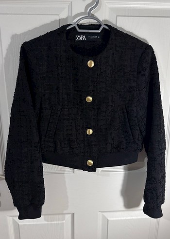 Zara ZARA Siyah Dokulu Crop Ceket