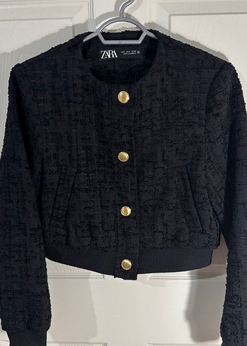 s Beden ZARA Siyah Dokulu Crop Ceket
