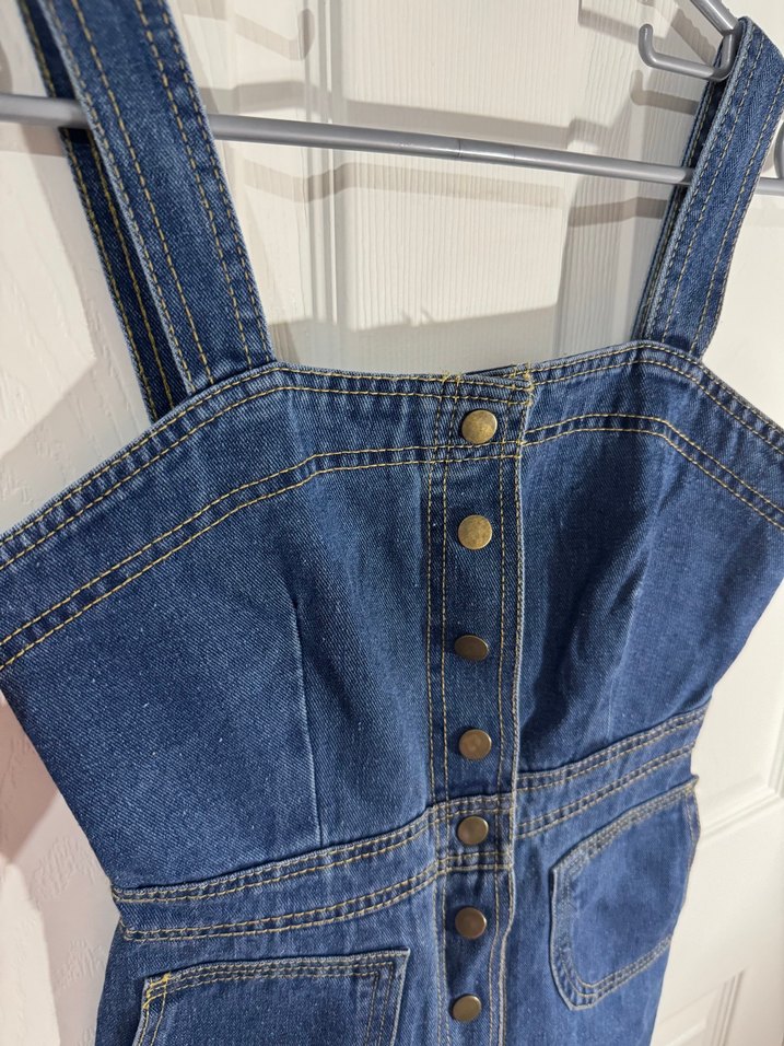Düğmeli Lacivert Denim Midi Elbise - Görsel 2