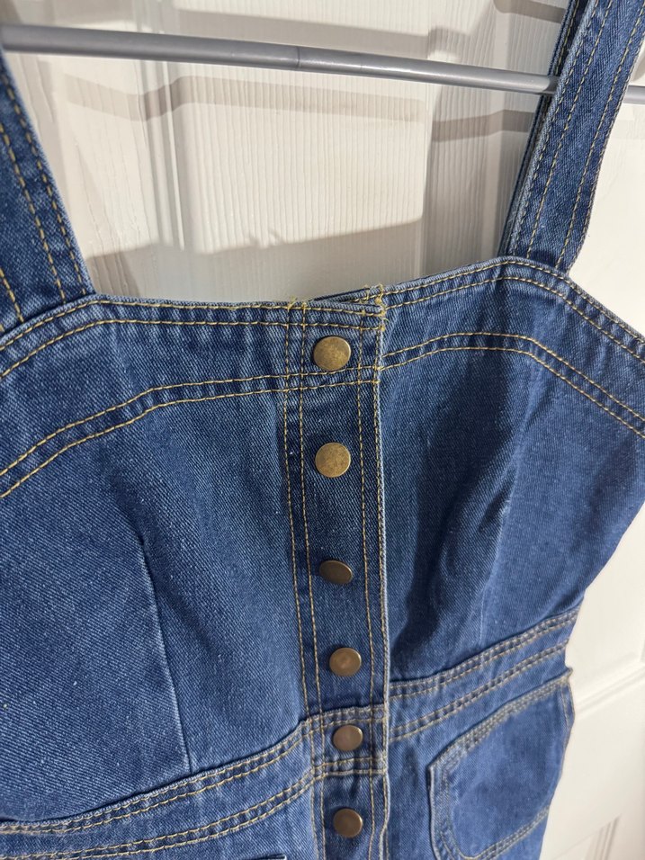 Düğmeli Lacivert Denim Midi Elbise - Görsel 3