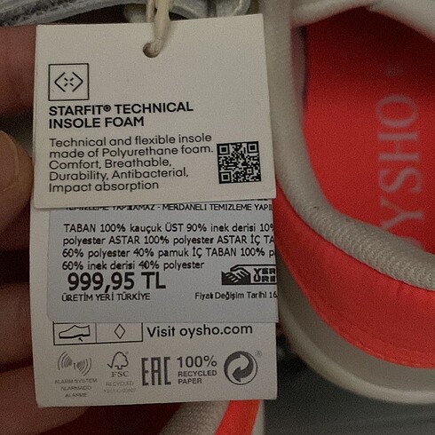 39 Beden beyaz Renk Oysho spor ayakkabı