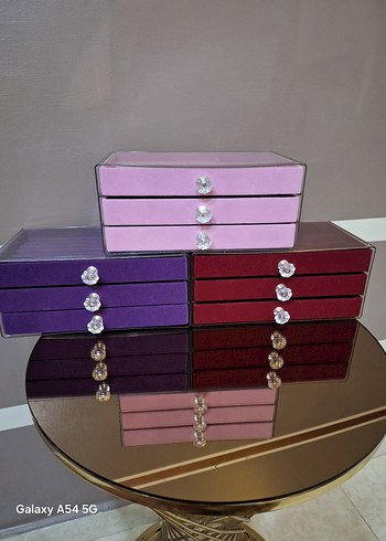 3 cekmeceli kadife takı Kutusu - Görsel 2