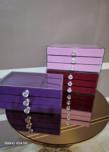 3 cekmeceli kadife takı Kutusu - Görsel 3