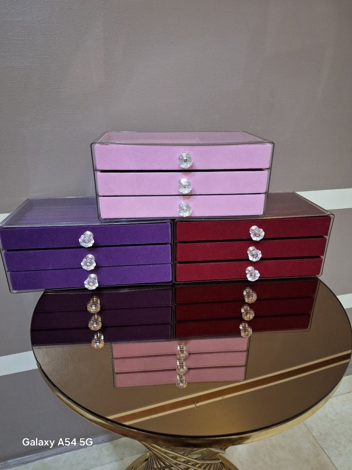 3 cekmeceli kadife takı Kutusu - Görsel 2