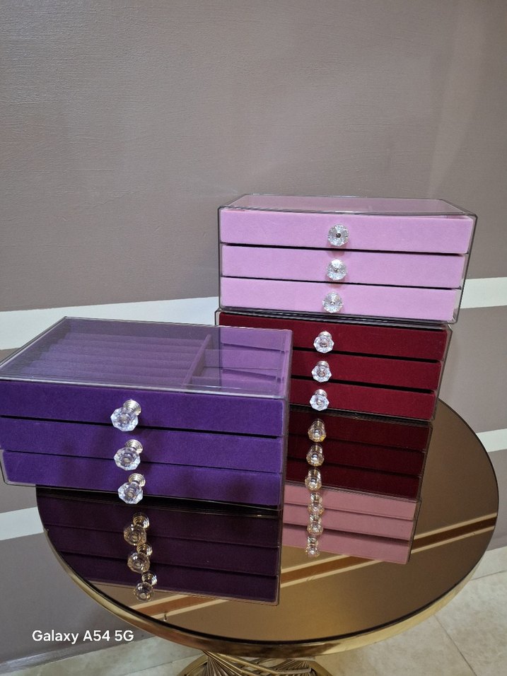 3 cekmeceli kadife takı Kutusu - Görsel 3