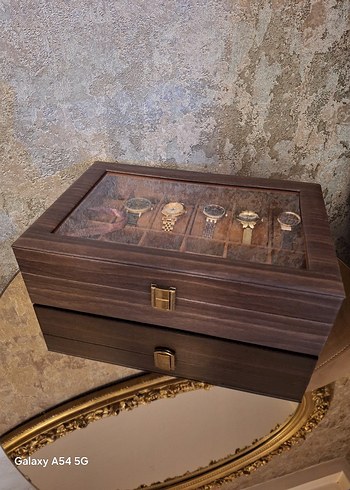 12 yuvalı Kahverengi Ahşap Saat Kutusu - Görsel 5