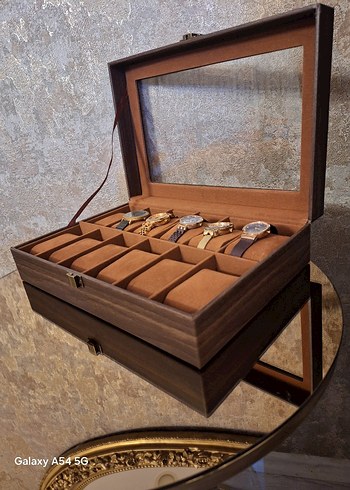 12 yuvalı Kahverengi Ahşap Saat Kutusu - Görsel 2