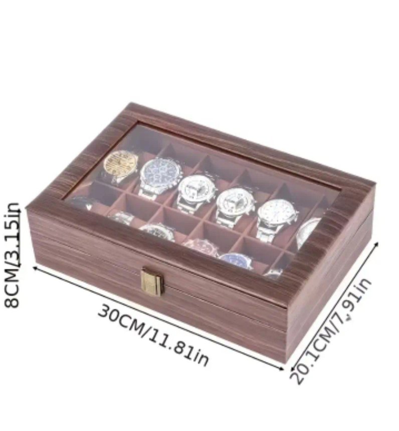 12 yuvalı Kahverengi Ahşap Saat Kutusu - Görsel 3