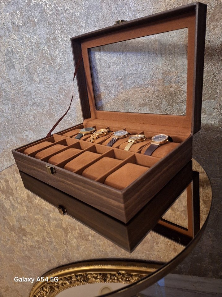 12 yuvalı Kahverengi Ahşap Saat Kutusu - Görsel 2