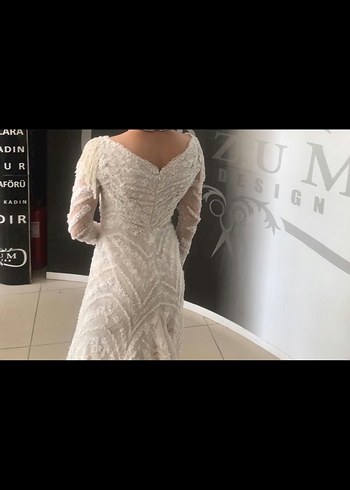 Uzun Kollu Beyaz Balık Gelinlik - Görsel 2