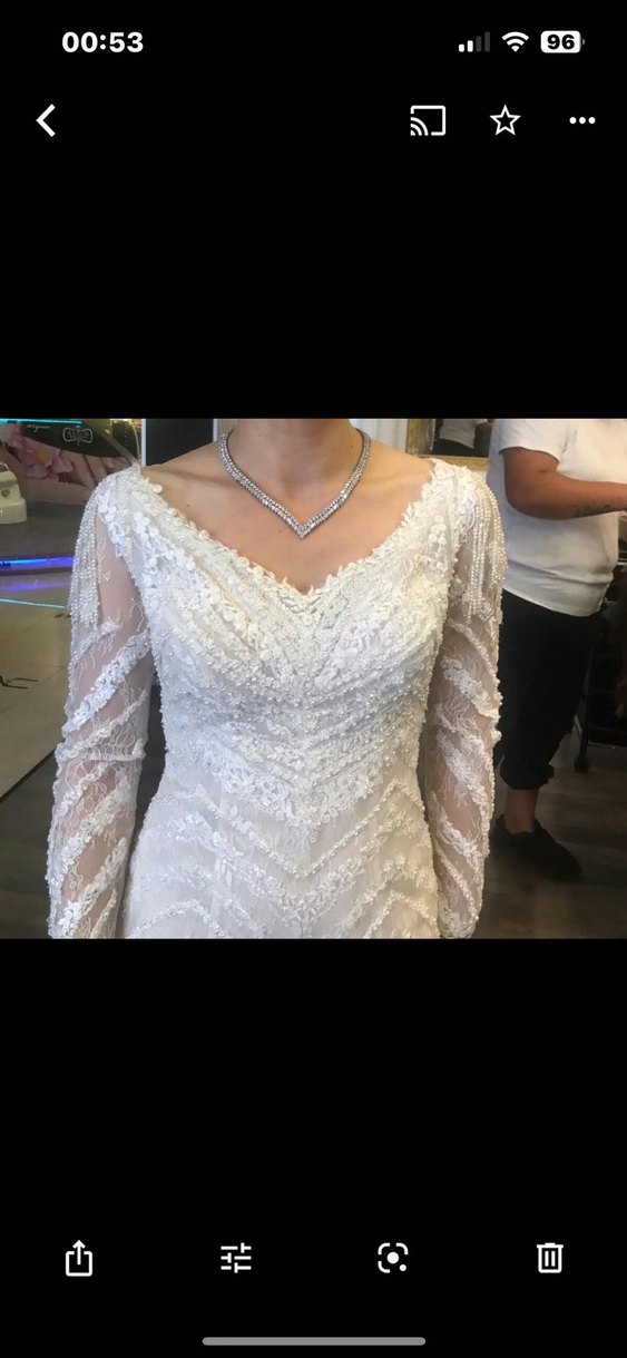 Uzun Kollu Beyaz Balık Gelinlik - Görsel 4