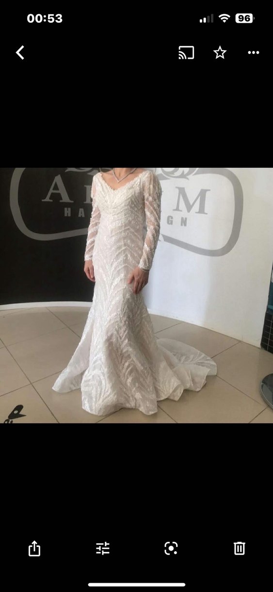 Uzun Kollu Beyaz Balık Gelinlik - Görsel 3